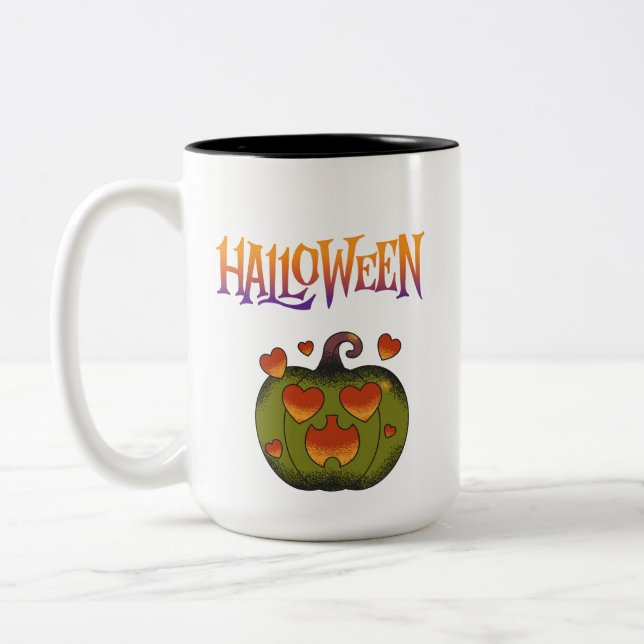 Tasse 2 Couleurs Joyeux Halloween drôle Citrouille  (Gauche)