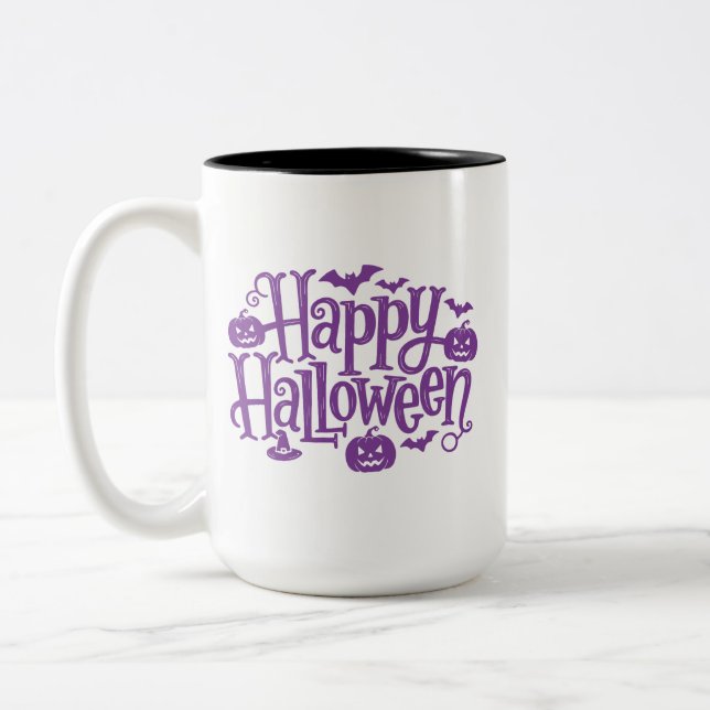 Tasse 2 Couleurs Joyeux Halloween élégant violet blanc  (Gauche)