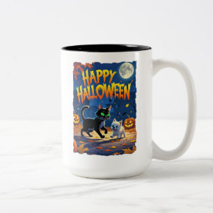 Tasse 2 Couleurs Joyeux Halloween Kitten et Puppy!