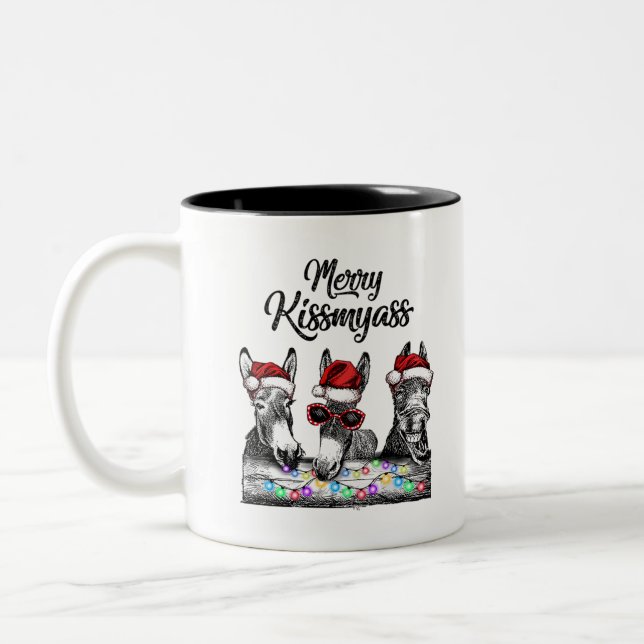 Tasse 2 Couleurs Joyeux Kissmyass âne Chaîne de Santa Hat Lumières (Gauche)