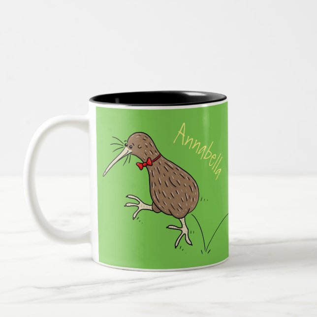 Tasse 2 Couleurs Joyeux kiwi de saut avec dessin de cravate arc (Gauche)