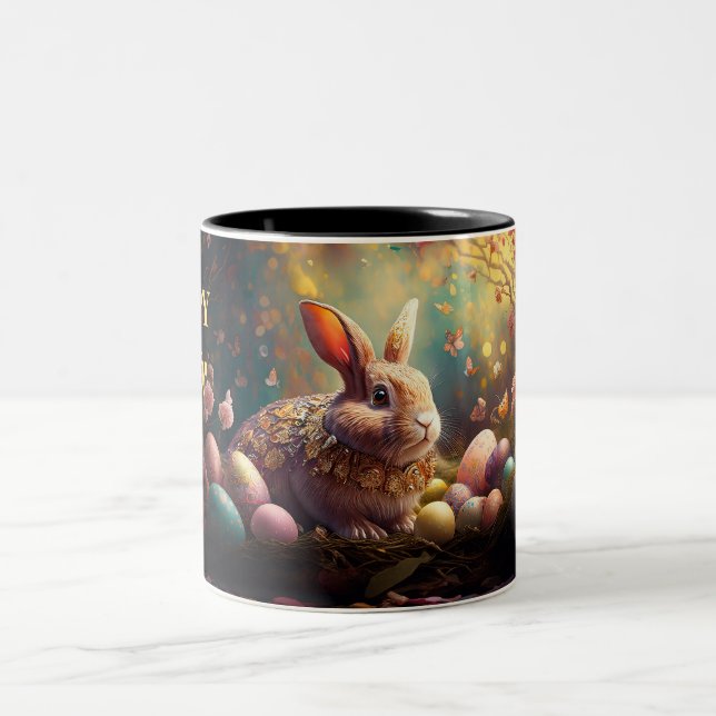 Tasse 2 Couleurs Joyeux lapin de Pâques avec oeufs de Pâques (Centre)
