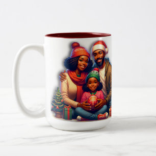 Tasse 2 Couleurs Joyeux Noël à la famille afro-américaine