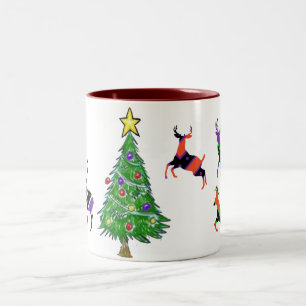 Tasse 2 Couleurs Joyeux Noël Arbre de Deer Père Noël