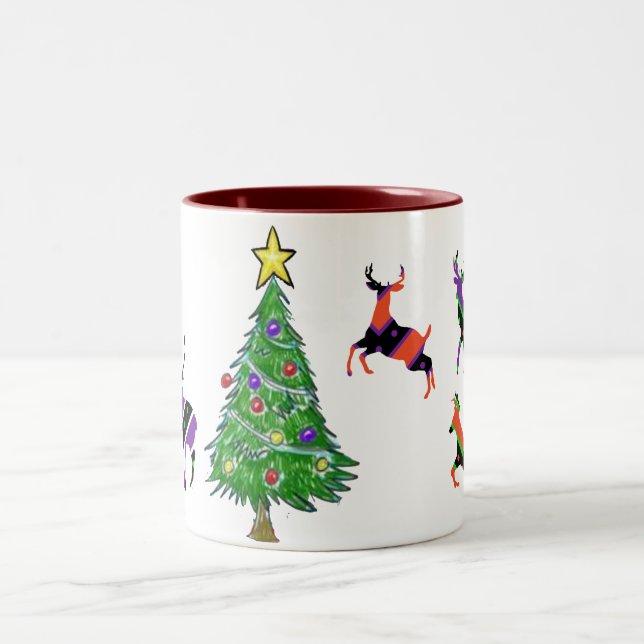 Tasse 2 Couleurs Joyeux Noël Arbre de Deer Père Noël (Centre)