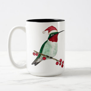 Tasse 2 Couleurs Joyeux Noël aux colibris personnalisés