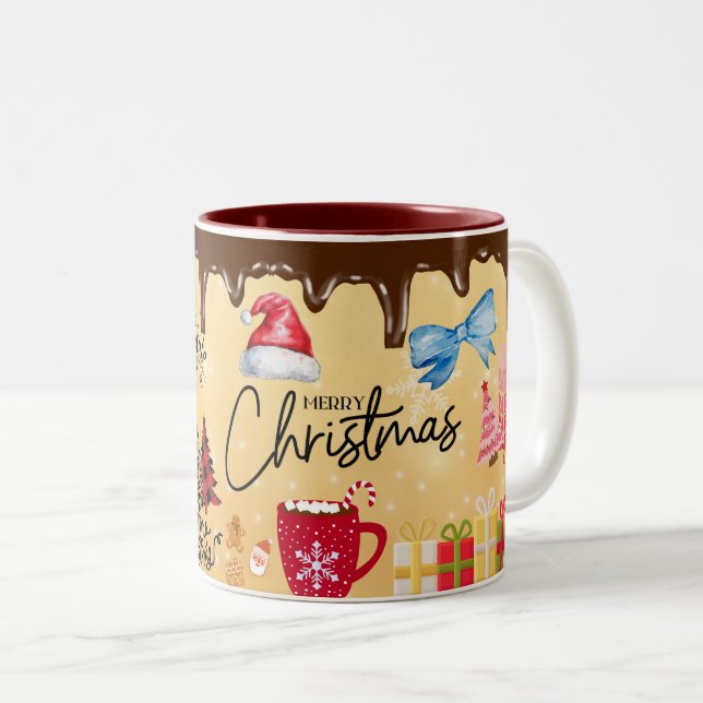 Tasse 2 Couleurs Joyeux Noël, Chocolat (Devant droit)