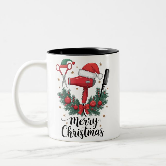 Tasse 2 Couleurs Joyeux Noël Coiffeur Coiffeuse Noël Cheveux  (Gauche)