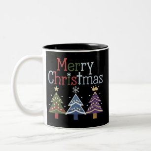 Tasse 2 Couleurs Joyeux Noël Croix Arbre de Noël Rétro