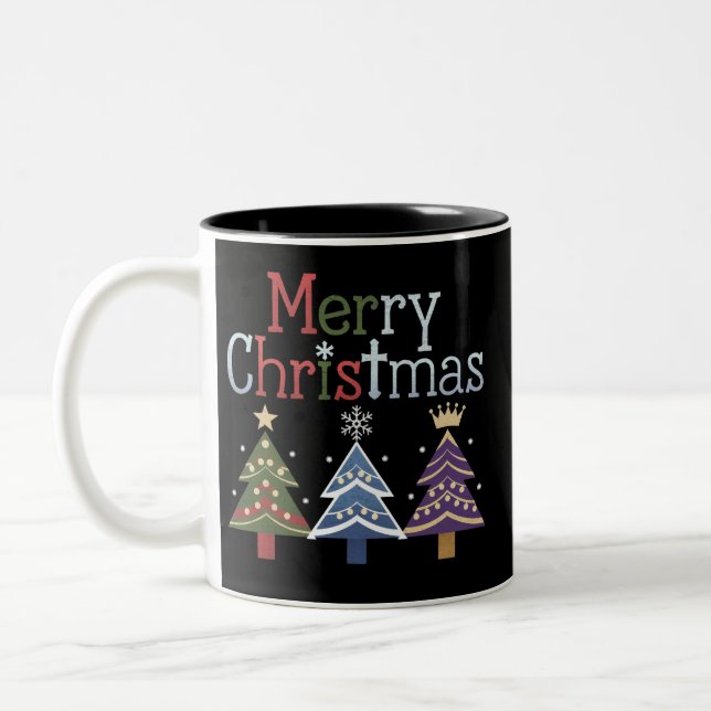 Tasse 2 Couleurs Joyeux Noël Croix Noël Arbre Rétro (Gauche)