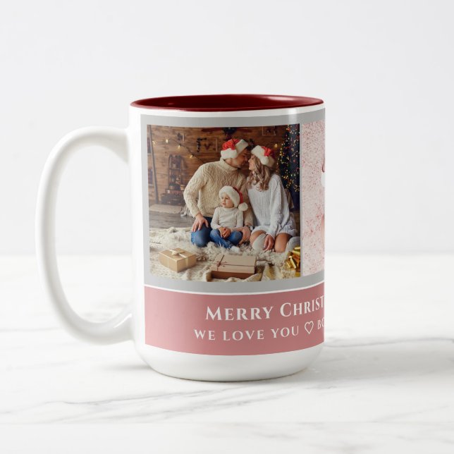 Tasse 2 Couleurs Joyeux Noël de famille multi photo moderne et élég (Gauche)