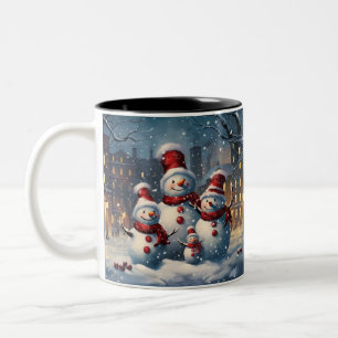 Tasse 2 Couleurs Joyeux Noël de famille Snowman