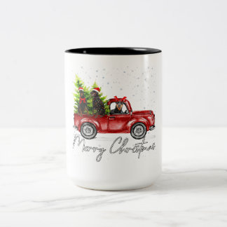 Tasse 2 Couleurs Joyeux Noël Doberman Red Truck Xmas