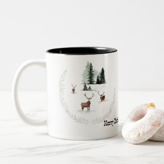 Tasse 2 Couleurs Joyeux Noël Du Canada Cerf En Forêt (Avec donut)