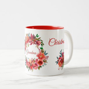 Tasse 2 Couleurs Joyeux Noël grand-mère Floral Poinsettia Wreath