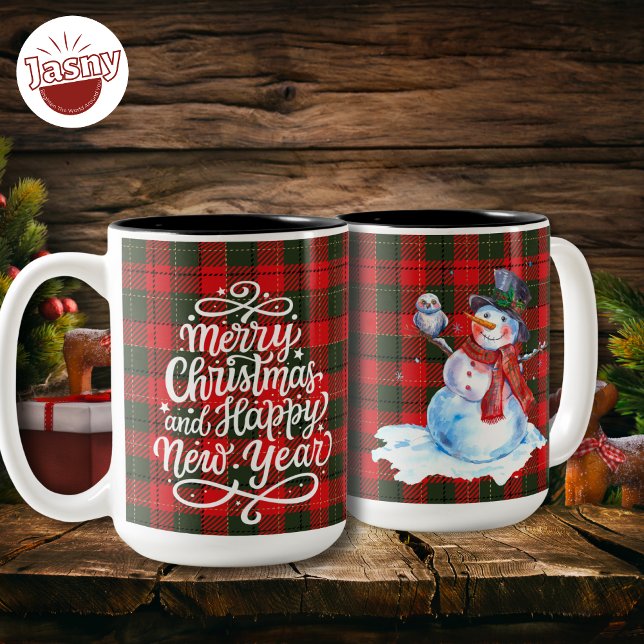 Tasse 2 Couleurs Joyeux Noël Joyeux Nouvel An Snowman Flannel (Créateur téléchargé)