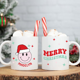 Tasse 2 Couleurs Joyeux Noël Joyeux visage personnalisé