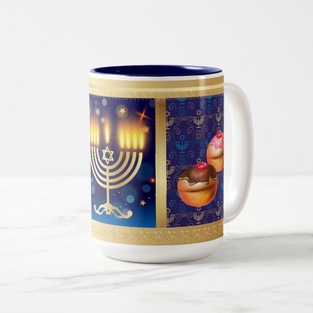 Tasse 2 Couleurs Joyeux Noël juif Hanoukka (Devant droit)