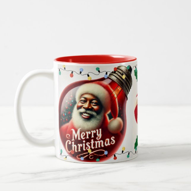 Tasse 2 Couleurs Joyeux Noël noir Père Noël lumières (Gauche)