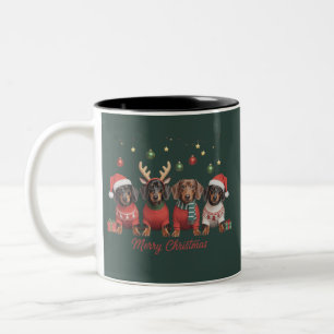 Tasse 2 Couleurs Joyeux Noël Père Noël Renne Teckel Saucisse 