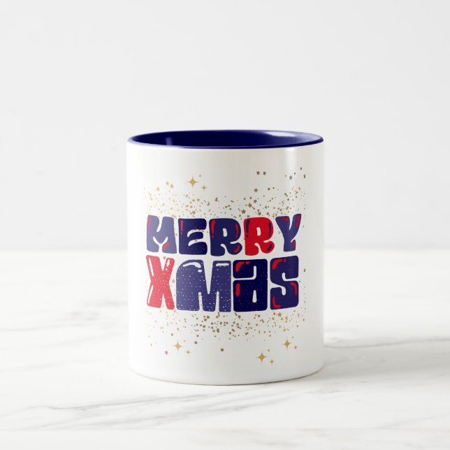 Tasse 2 Couleurs Joyeux Noël Rouge Bleu Or (Centre)