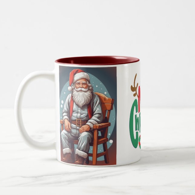Tasse 2 Couleurs Joyeux Noël rustique Père Noël Cause (Gauche)