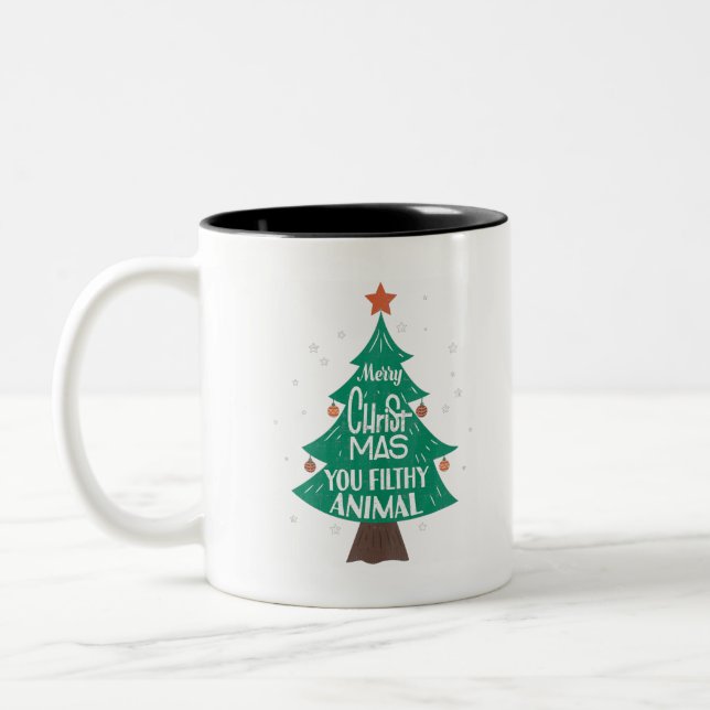 Tasse 2 Couleurs Joyeux Noël, sale animal drôle Noël (Gauche)