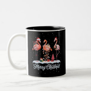 Tasse 2 Couleurs Joyeux Noël Santa Flamant Lumière Neige Noël