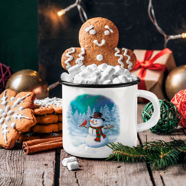 Tasse 2 Couleurs Joyeux Noël Snowman & Oiseaux Scène d'hiver Café (Créateur téléchargé)