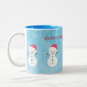 Tasse 2 Couleurs Joyeux Noël Snowmen Nom personnalisé Texte