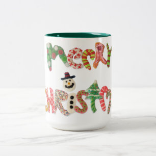Tasse 2 Couleurs joyeux noël typographie colorée drôle renne