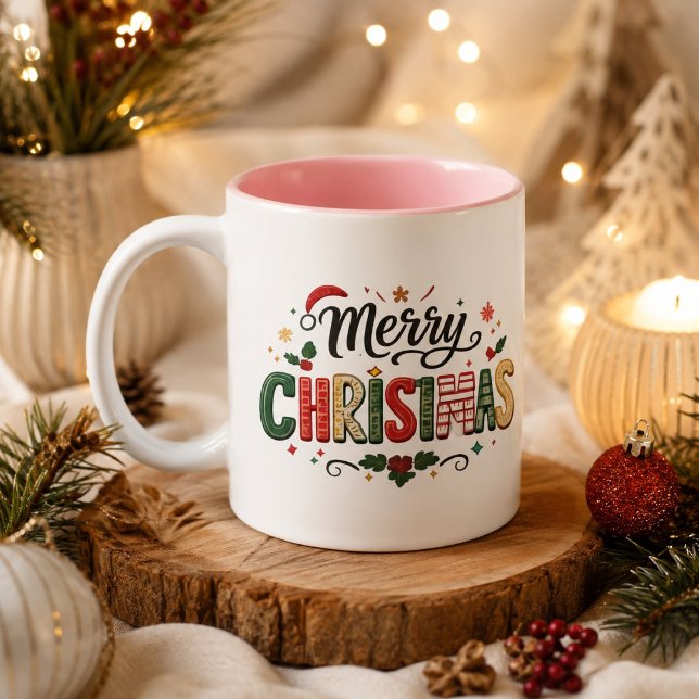 Tasse 2 Couleurs Joyeux Noël Typographie festive  (Créateur téléchargé)