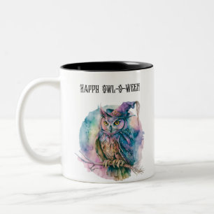 Tasse 2 Couleurs Joyeux Owl-O-Ween Chouette Créatif Épouvantable Ha