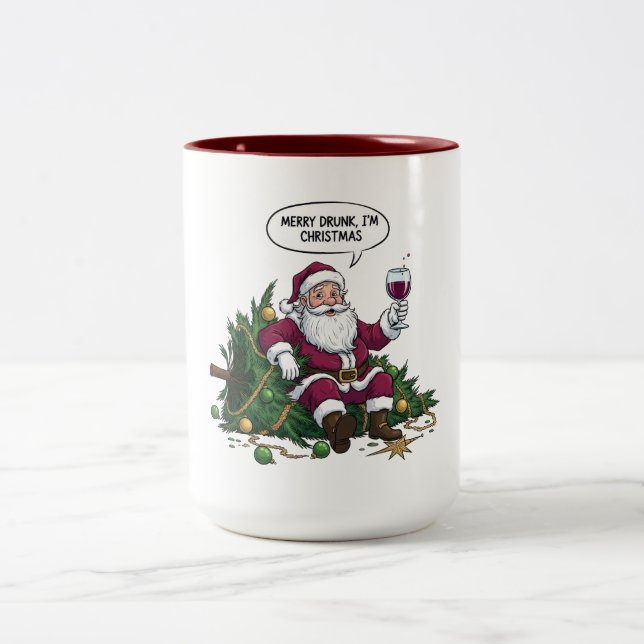 Tasse 2 Couleurs Joyeux Père Noël ivre de Noël (Centre)
