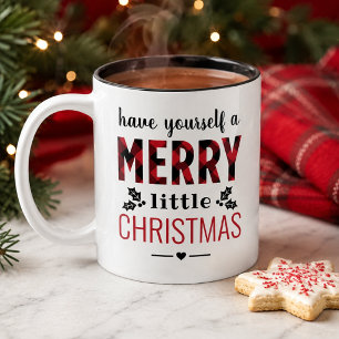 Tasse 2 Couleurs Joyeux petit Noël Moderne Rouge Plaid Buffalo