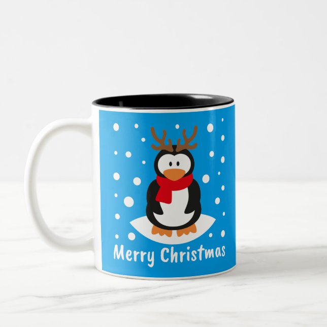 Tasse 2 Couleurs Joyeux pingouin de Noël (Gauche)