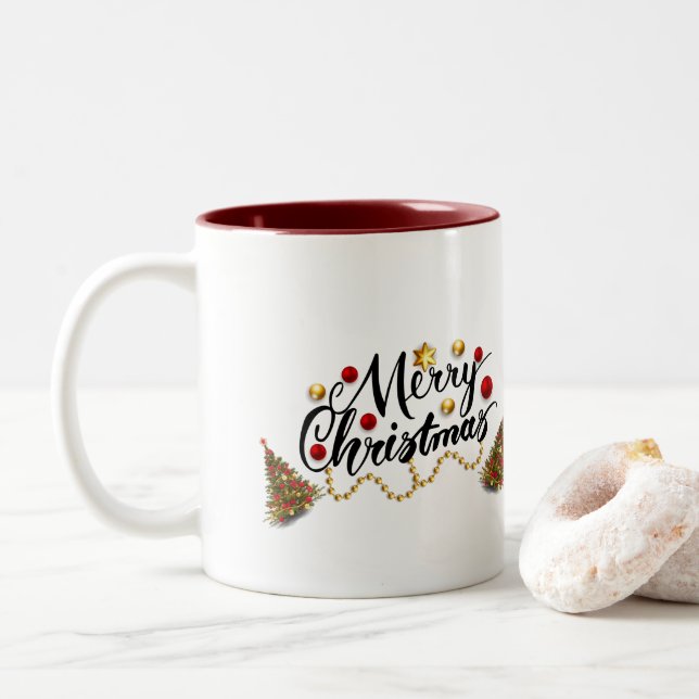 Tasse 2 Couleurs Joyeux sapin rouge (Avec donut)