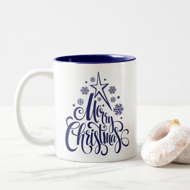 Tasse 2 Couleurs Joyeux script de Noël moderne (Avec donut)
