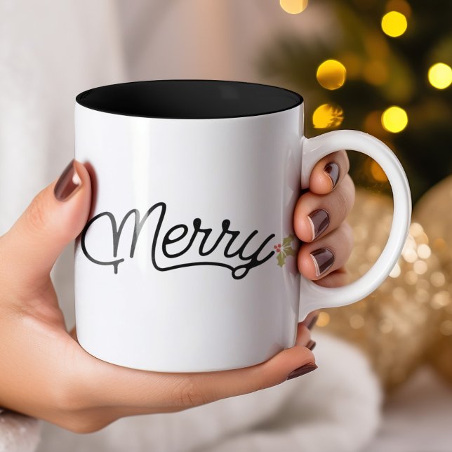 Tasse 2 Couleurs Joyeux script typographie Noël (Merry Script Typography Christmas Two-Tone Coffee Mug)