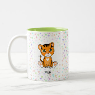 Tasse 2 Couleurs Joyeux tigre sauvage et étoiles multicolores