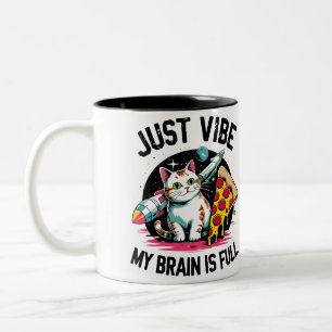 Tasse 2 Couleurs "Just Vibe" - Space Cat & Pizza