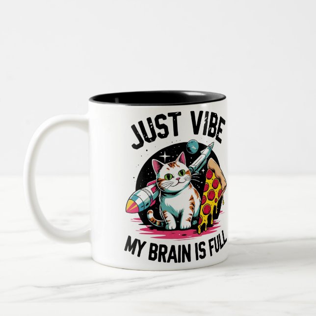 Tasse 2 Couleurs "Just Vibe" - Space Cat & Pizza (Gauche)