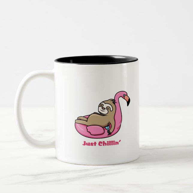 Tasse 2 Couleurs JUSTE CHILLIN' - Flamant rose rose et paresseux (Gauche)