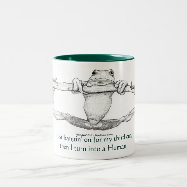 Tasse 2 Couleurs "JUSTE HANGIN' ON" GREEN FROG Grosses et petites M (Centre)