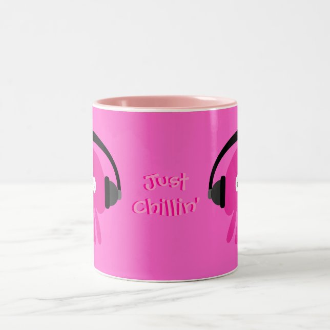 Tasse 2 Couleurs Juste méduses roses de Chillin avec des écouteurs (Centre)