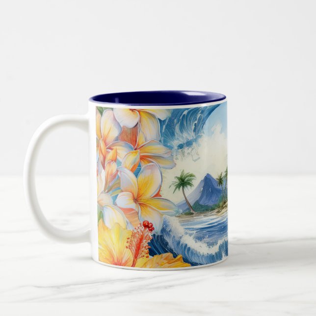 Tasse 2 Couleurs Kai Aloha Hibiscus Aquarelle Vague  (Gauche)