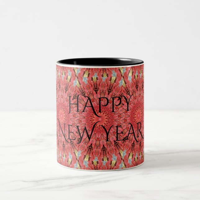Tasse 2 Couleurs Kaleidoscope Design Fleur rouge Joyeux Texte du No (Centre)