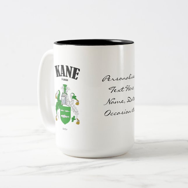 Tasse 2 Couleurs Kane Family Crest, Traduction & Signification (Devant gauche)