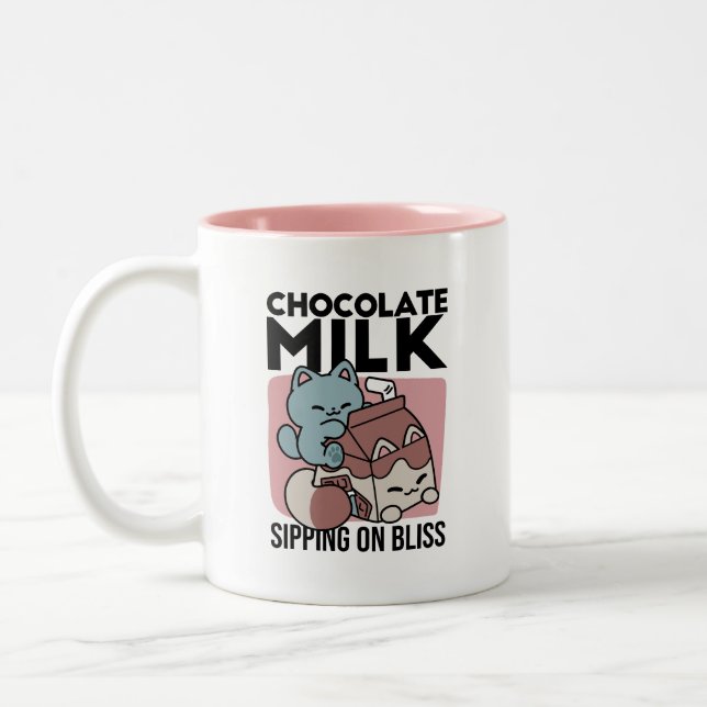 Tasse 2 Couleurs Kawaii Chocolate Milk Cat – Cozy Drink & Cuteness  (Gauche)