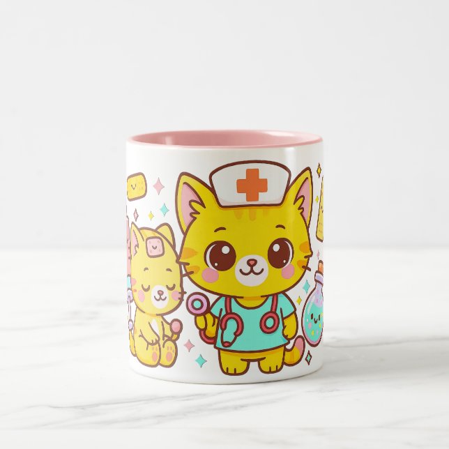 Tasse 2 Couleurs Kawaii Nurse Cat Duo (Centre)